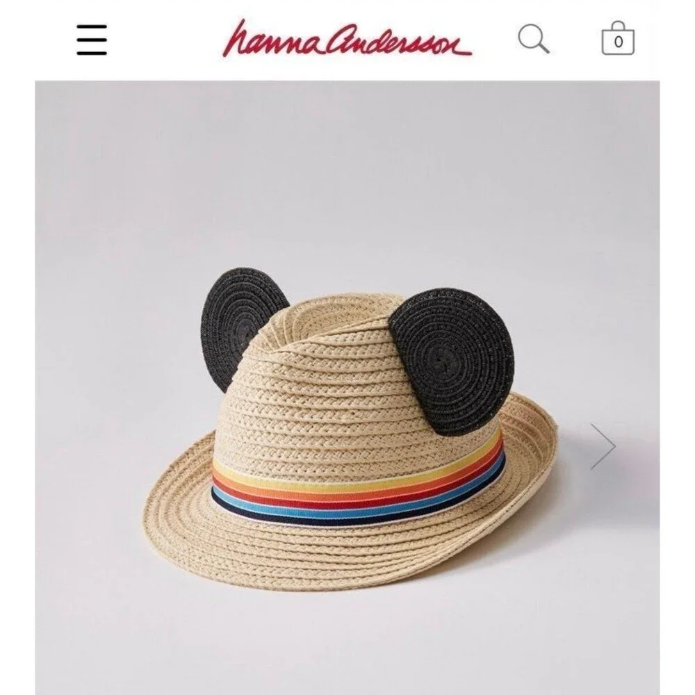 Hanna Andersson Mickey Mouse Ears Vacation Straw Hat Cuban Style Summer Medium